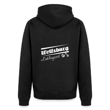 Wolfsburg - Lieblingsort mit Stadtnamen - Unisex Premium Bio Zip Hoodie - Schwarz - Hinten - Nico (187cm)