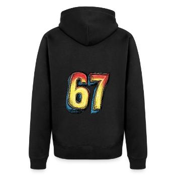 67 Zahl Comic - Unisex Premium Bio Zip Hoodie - Schwarz - Hinten - Nico (187cm)