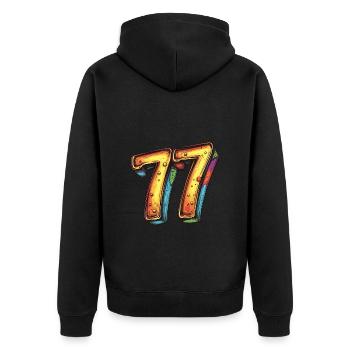 77 Zahl Comic - Unisex Premium Bio Zip Hoodie - Schwarz - Hinten - Nico (187cm)
