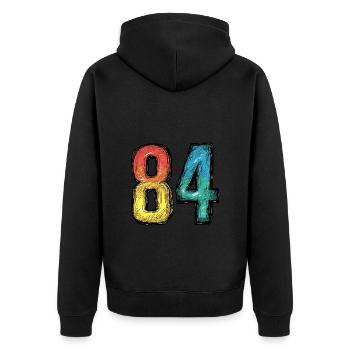 84 Zahl Comic - Unisex Premium Bio Zip Hoodie - Schwarz - Hinten - Nico (187cm)