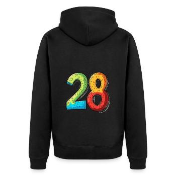 28 Zahl Comic - Unisex Premium Bio Zip Hoodie - Schwarz - Hinten - Nico (187cm)