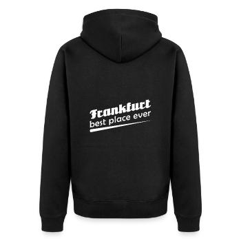 Frankfurt - Stadt best place ever - Unisex Premium Bio Zip Hoodie - Schwarz - Hinten - Nico (187cm)