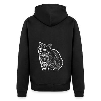 Cat White Silhouette Gift Cat Lover - Unisex Premium Organic Zip Hoodie - black - Back - Nico (187cm)