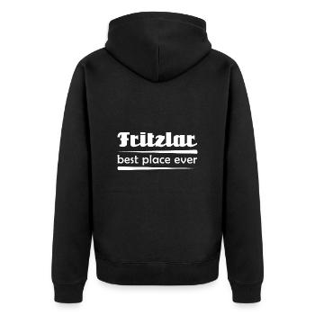 Fritzlar - Stadt best place ever - Unisex Premium Bio Zip Hoodie - Schwarz - Hinten - Nico (187cm)