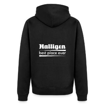 Halligen - Stadt best place ever - Unisex Premium Bio Zip Hoodie - Schwarz - Hinten - Nico (187cm)