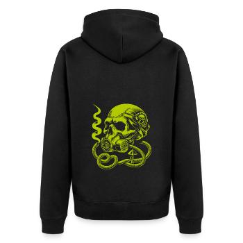 Skurriler Skull mit Gasmaske - Unisex Premium Bio Zip Hoodie - Schwarz - Hinten - Nico (187cm)