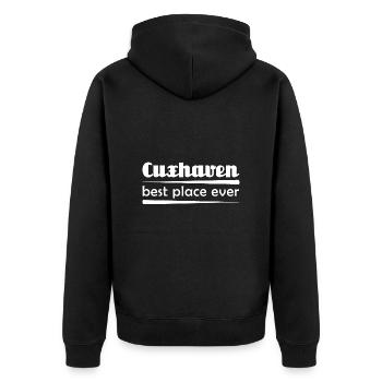 Cuxhaven - Stadt best place ever - Unisex Premium Bio Zip Hoodie - Schwarz - Hinten - Nico (187cm)