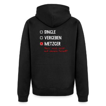 Single Häkchen Metzger lustig Sprüche Geschenk - Unisex Premium Bio Zip Hoodie - Schwarz - Hinten - Nico (187cm)