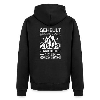 Geheult wird erst wenn es blutet Geocachen - Unisex Premium Bio Zip Hoodie - Schwarz - Hinten - Nico (187cm)