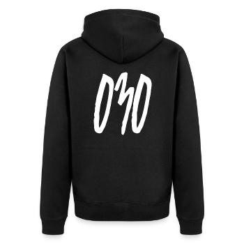 030 Vorwahl Berlin - Unisex Premium Bio Zip Hoodie - Schwarz - Hinten - Nico (187cm)