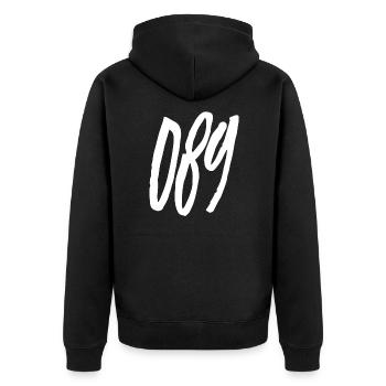 089 Vorwahl München - Unisex Premium Bio Zip Hoodie - Schwarz - Hinten - Nico (187cm)