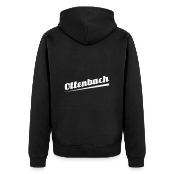 Offenbach - Textdesign mit Stadtnamen - Unisex Premium Bio Zip Hoodie - Schwarz - Hinten - Nico (187cm)