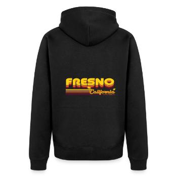 Fresno California Retro and Vintage Design - Unisex Premium Organic Zip Hoodie - black - Back - Nico (187cm)