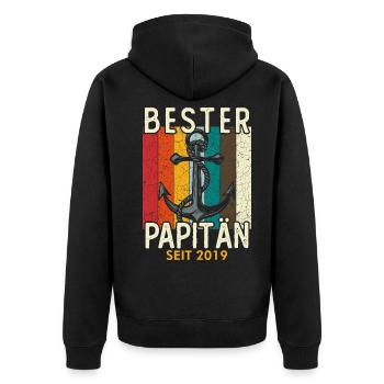 Papitän seit 2019 - Unisex Premium Bio Zip Hoodie - Schwarz - Hinten - Nico (187cm)
