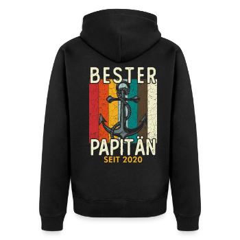 Papitän seit 2020 - Unisex Premium Bio Zip Hoodie - Schwarz - Hinten - Nico (187cm)