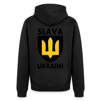 SLAVA UKRAINI - Unisex Premium Bio Zip Hoodie - Schwarz - Hinten - Nico (187cm)