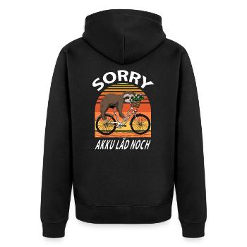 Fahrrad Faultier - Sorry Akku läd noch - Unisex Premium Bio Zip Hoodie - Schwarz - Hinten - Nico (187cm)