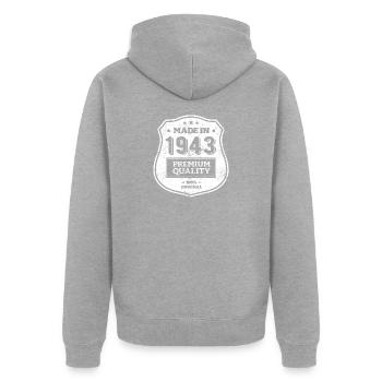 HERGESTELLT 1943 - Unisex Premium Bio Zip Hoodie - Grau meliert - Hinten - Nico (187cm)