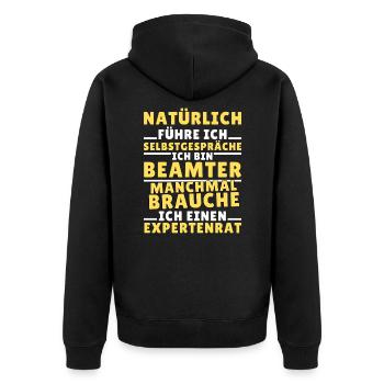 Ich führe Selbstgespräche - Beamter Edition - Unisex Premium Bio Zip Hoodie - Schwarz - Hinten - Nico (187cm)