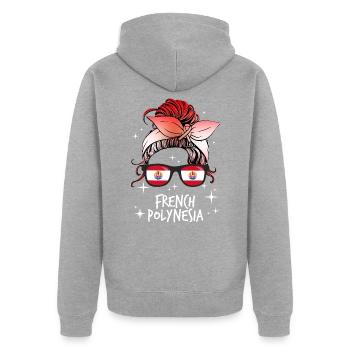 Französisch-Polynesien - Unisex Premium Bio Zip Hoodie - Grau meliert - Hinten - Nico (187cm)