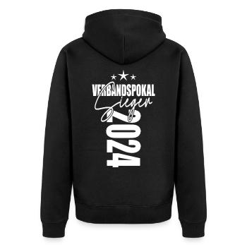 Verbandspokal Sieger 2024 - Unisex Premium Bio Zip Hoodie - Schwarz - Hinten - Nico (187cm)