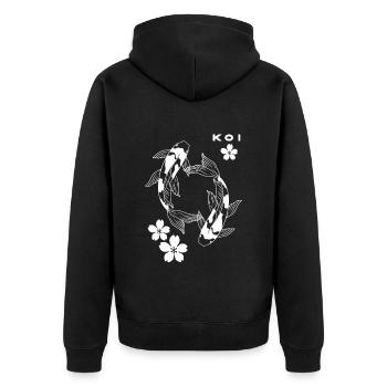 Koi. Karpfenfisch mit Kirschblüte - Unisex Premium Bio Zip Hoodie - Schwarz - Hinten - Nico (187cm)