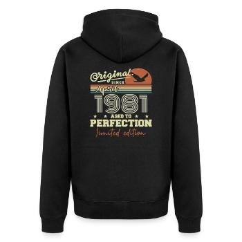 April 1981 Gift | 44th Anniversary April 1981 - Unisex Premium Organic Zip Hoodie - black - Back - Nico (187cm)