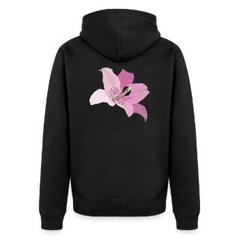 Rosa Orchidee - Unisex Premium Bio Zip Hoodie - Schwarz - Hinten - Nico (187cm)