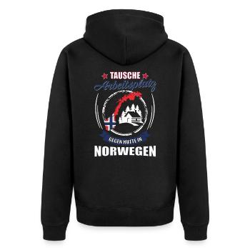 Tausche Arbeitsplatz gegen Hütte in Norwegen - Unisex Premium Bio Zip Hoodie - Schwarz - Hinten - Nico (187cm)