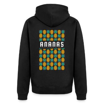 Ananas, das Zeichen für Freundschaft - Unisex Premium Bio Zip Hoodie - Schwarz - Hinten - Nico (187cm)