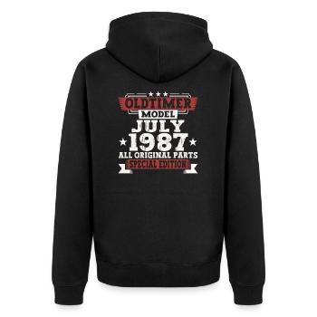 Oldtimer Juli 1987 35. Geburtstag Geschenk Herren - Unisex Premium Bio Zip Hoodie - Schwarz - Hinten - Nico (187cm)