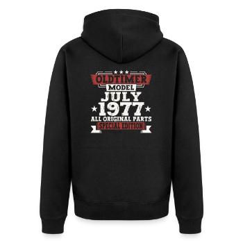 Oldtimer July 1977 45th Birthday Gift Men - Unisex Premium Organic Zip Hoodie - black - Back - Nico (187cm)