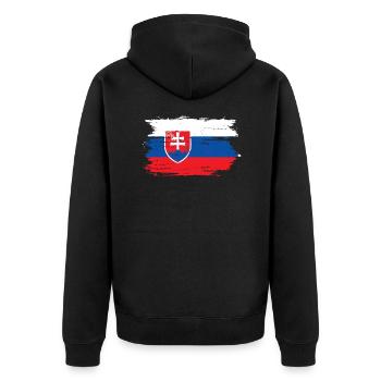 Slowakei Flagge für stolze Deutsch-Slowaken - Unisex Premium Bio Zip Hoodie - Schwarz - Hinten - Nico (187cm)