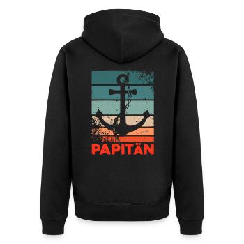 PAPITÄN - Vintage Anker - Ostseeliebe - Unisex Premium Bio Zip Hoodie - Schwarz - Hinten - Nico (187cm)