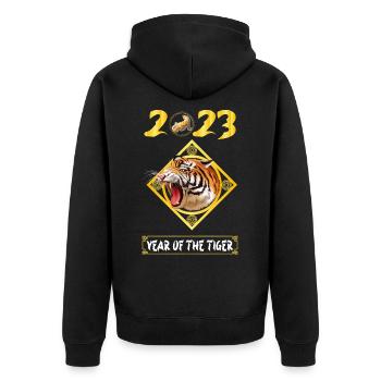 Year of the Tiger 2023 - Chinesisches Neujahrsfest - Unisex Premium Bio Zip Hoodie - Schwarz - Hinten - Nico (187cm)