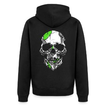 Geil-Krasser Totenkopf - Unisex Premium Bio Zip Hoodie - Schwarz - Hinten - Nico (187cm)