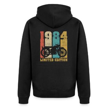 Vintage Moto 1984 Rétro Cadeau D'anniversaire - Veste à capuche bio Premium Unisexe - noir - Dos - Nico (187cm)