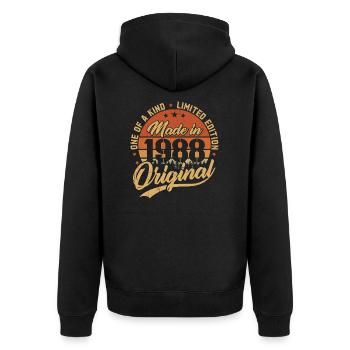 1988 Vintage Born Retro Vintage Geburtstagsgeschenk - Unisex Premium Bio Zip Hoodie - Schwarz - Hinten - Nico (187cm)
