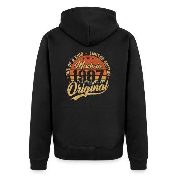 1987 Vintage Born Retro Vintage Geburtstagsgeschenk - Unisex Premium Bio Zip Hoodie - Schwarz - Hinten - Nico (187cm)