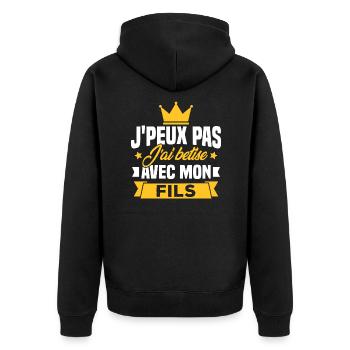 Ich kann nicht mit meinem Sohn wetten - Unisex Premium Bio Zip Hoodie - Schwarz - Hinten - Nico (187cm)