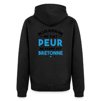 Humour cadeau Pas peur, ma femme est Bretonne - Veste à capuche bio Premium Unisexe - noir - Dos - Nico (187cm)
