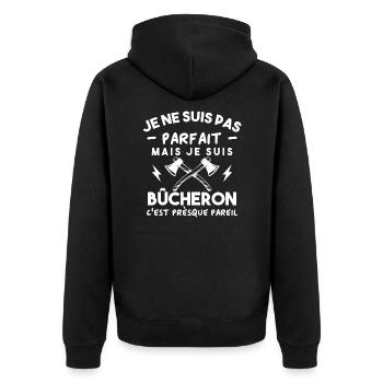 Je ne suis pas parfait mais je suis bûcheron - Veste à capuche bio Premium Unisexe - noir - Dos - Nico (187cm)