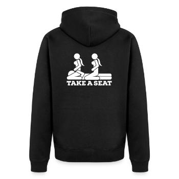 Nimm Platz - Sexstellung - Piktogramm Dreier - Unisex Premium Bio Zip Hoodie - Schwarz - Hinten - Nico (187cm)