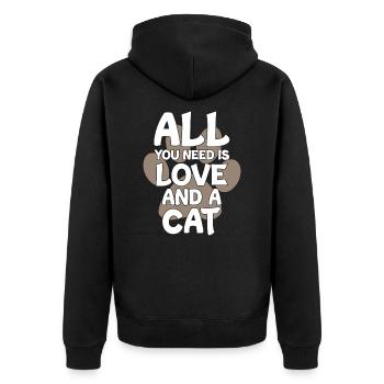 All You Need Is Love and a Cat - Unisex Premium Bio Zip Hoodie - Schwarz - Hinten - Nico (187cm)