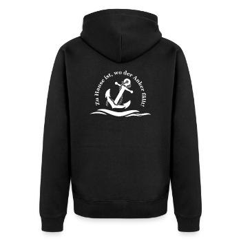Zu Hause ist, wo der Anker fällt! weiß - Unisex Premium Bio Zip Hoodie - Schwarz - Hinten - Nico (187cm)