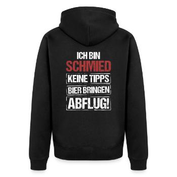 Ich bin Schmied - Bier bringen und Abflug - Unisex Premium Bio Zip Hoodie - Schwarz - Hinten - Nico (187cm)