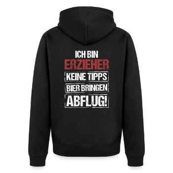 Ich bin Erzieher - Bier bringen und Abflug - Unisex Premium Bio Zip Hoodie - Schwarz - Hinten - Nico (187cm)