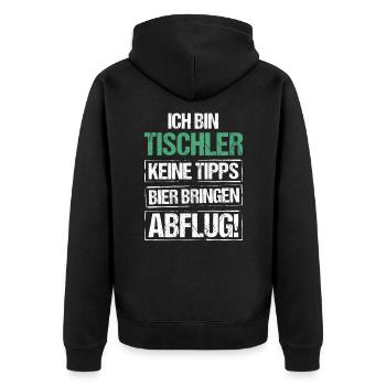 Ich bin Tischler - Bier bringen und Abflug - Unisex Premium Bio Zip Hoodie - Schwarz - Hinten - Nico (187cm)