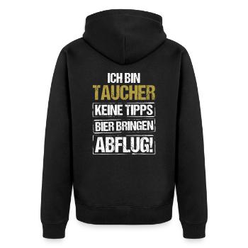 Ich bin Taucher - Bier bringen und Abflug - Unisex Premium Bio Zip Hoodie - Schwarz - Hinten - Nico (187cm)