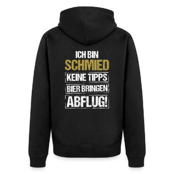 Ich bin Schmied - Bier bringen und Abflug - Unisex Premium Bio Zip Hoodie - Schwarz - Hinten - Nico (187cm)